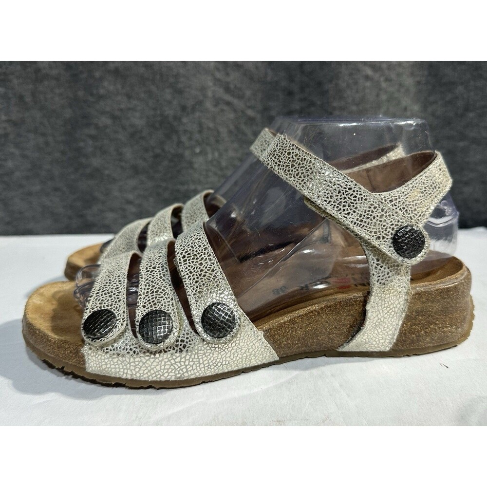 Haflinger Paige Sandals Women's 38/ 7 Silver Tan Leather Strappy Cork Wedge